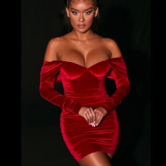 Oh Polly Red Off-Shoulder Dress - Picture 1 of 2